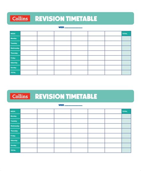 sample revision timetable templates   ms word