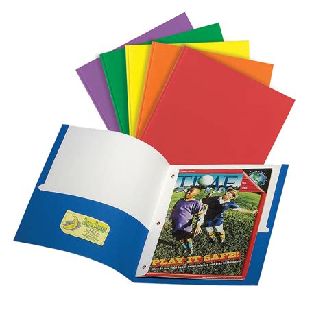 pocket paper folders  prongs assorted colors pack