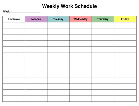 blank monthly work schedule template