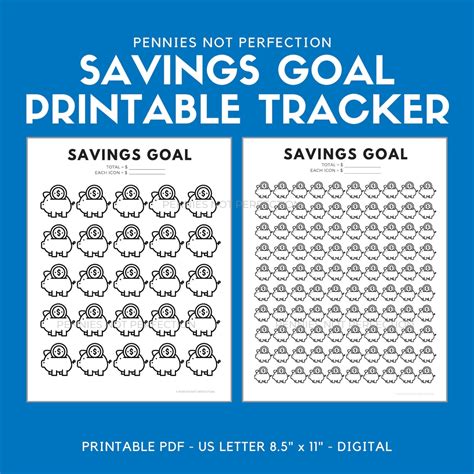 savings goal tracker piggy bank savings tracker printable etsy