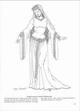 Medieval Mittelalter Malvorlagen Mittelalterliche Medival Ausmalbilder Prinzessin Modegeschichte Gewandung Historische Kleidung Fashions Century sketch template