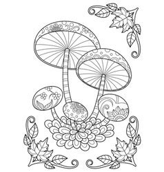 doodle coloring book page forest mushrooms vector image