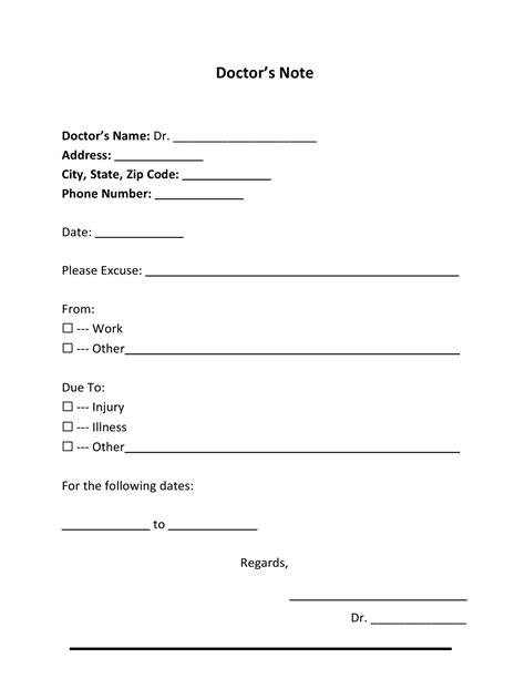 doctor note excuse templates templatelab