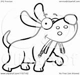 Dog Walking Leash Mouth Cartoon Clipart His Vector Cory Thoman Outlined Coloring sketch template