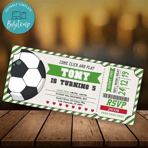 pin  bobotempcom editable soccer ticket invitation