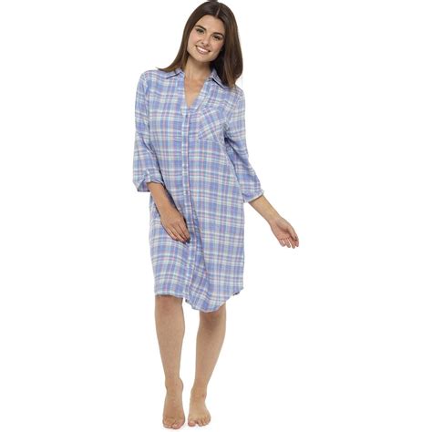 ladies  cotton check night shirt nightie nightdress nightshirt size