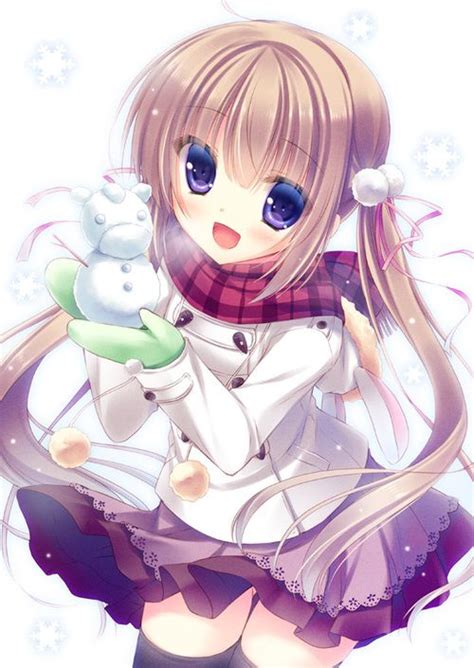 cute anime girl with a cute little snowman during the winter anime is awesome pinterest