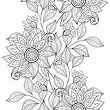 Floral Seamless Vector Monochrome Pattern Drawn Texture Decorative Coloring Flowers Hand Book Illustration sketch template