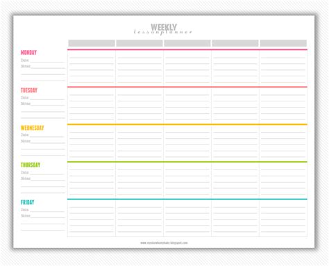 weekly lesson plan template template business