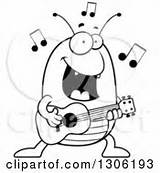 Flea Cartoon Guitar Playing Character Happy Clipart Vector Illustration sketch template