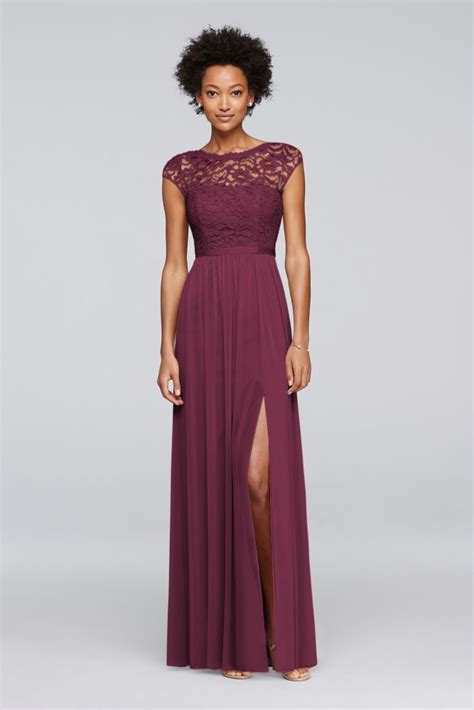 extra length lace long bridesmaid dress with ribbon waist wine red 10 wedding and bridal