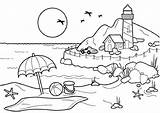Coloring Pages Sunset Evening Beach Lighthouse Summer Color Print sketch template