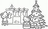 Hello Kitty Christmas Coloring Pages Stocking Fireplace Kids Popular sketch template