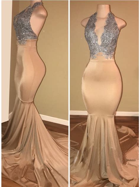 halter prom dresses 2019 sleeveless mermaid lace prom dress