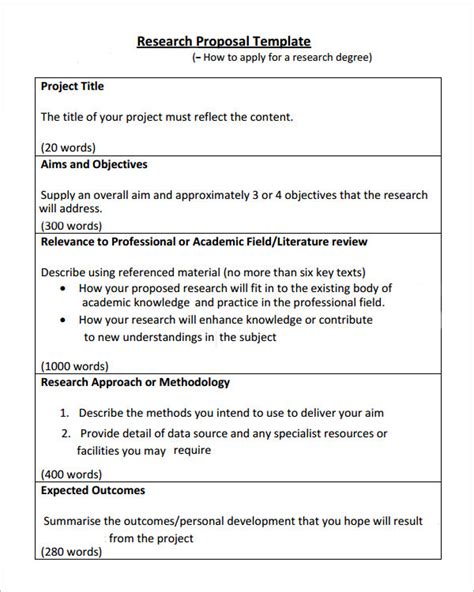 research proposal templates   printable word  samples