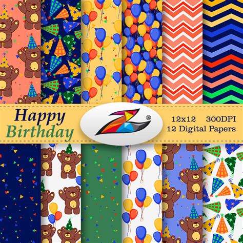 sale happy birthday digital paper birthday party balloon etsy