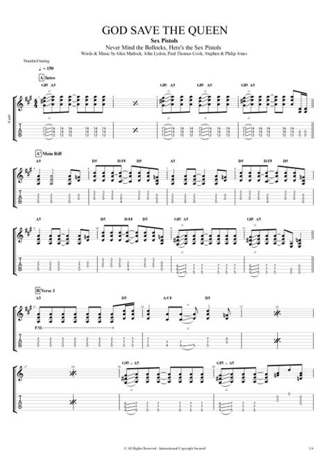 God Save The Queen By Sex Pistols Full Score Guitar Pro Tab