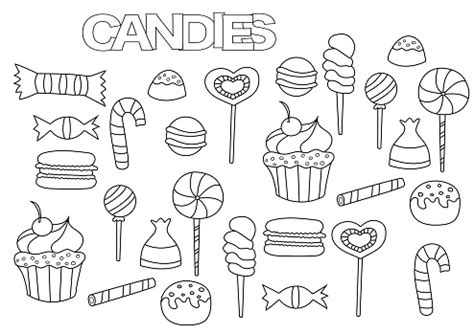 hand drawn candy bar set coloring book page stock illustration