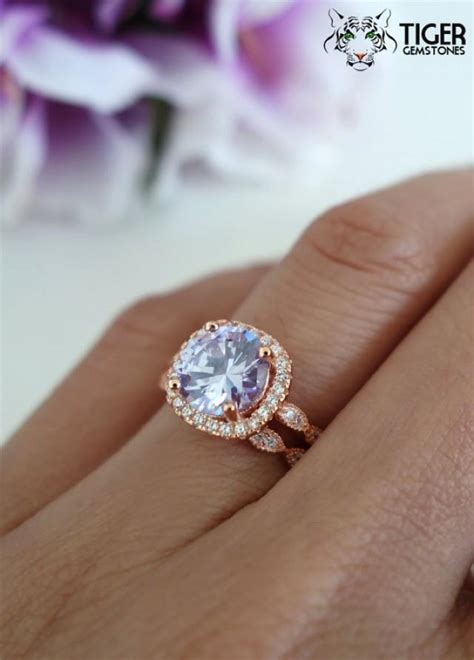carat halo wedding set bridal lavender purple man