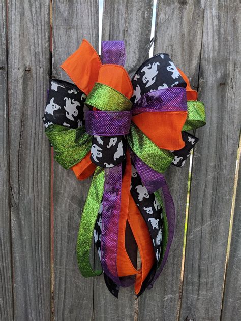 halloween ghost bow fun halloween wreath bow lots  ribbons tails sparkly purple green
