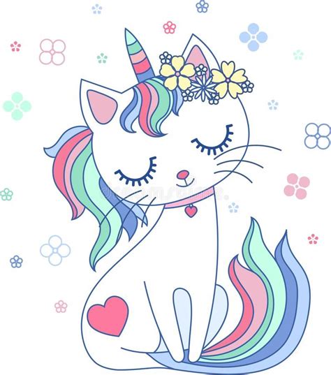 lindo historieta unicornio del gato del arco iris vector libre