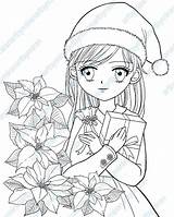 Coloring Christmas Anime Pages Girl Stamp Girls Drawing Poinsettia Digital Printable Manga Color Colorings Getdrawings Xmas Kids Instant Book Print sketch template