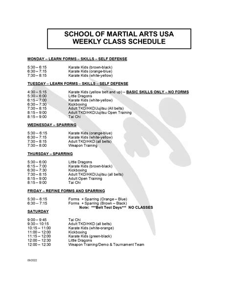 Schedule — School Of Martial Arts Usa