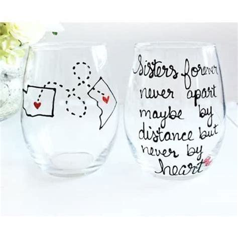 Sisters Long Distance Sister Wine Glass Personalized