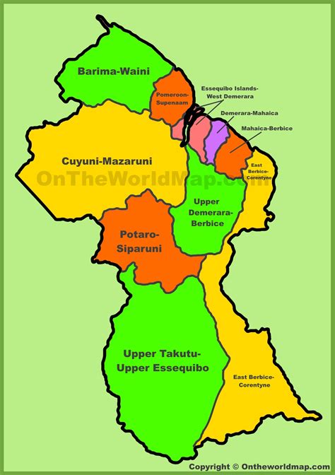 administrative map  guyana ontheworldmapcom