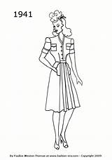 Fashion Coloring Pages 1941 Vintage 1940 Dress Drawings 1940s Clothes Silhouettes 40s Dresses 1950 Colouring Google Adult Drawing Silhouette Embroidery sketch template