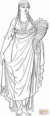 Greek Cornucopia Woman Coloring Pages Ancient Clothing Mythology Olympics Colouring Template Drawings Clipart Women People Color Choose Board Halloween sketch template
