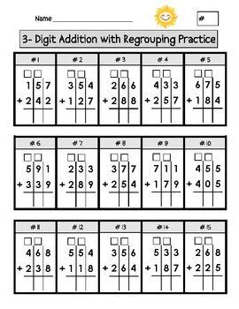 digit addition  regrouping worksheets printable google