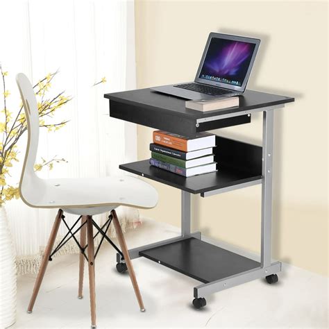 yosoo portable modern wooden rolling mobile standing computer laptop home office workstation