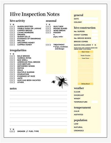 printable hive inspection sheets printable calendars   glance