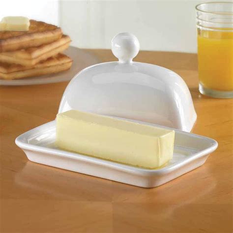 home essentials covered butter dish white porcelain butter server  lid  ebay