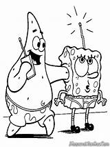 Spongebob Mewarnai Patrick Squarepants Diwarnai Sponge Menelpon sketch template