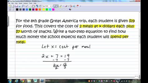 step equation word problems youtube