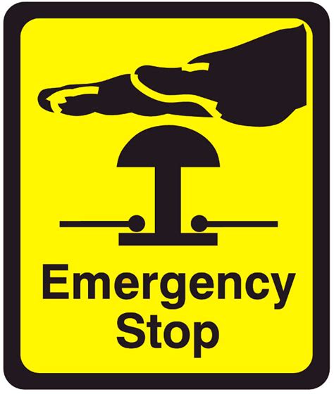 emergency stop black letteringyellow background