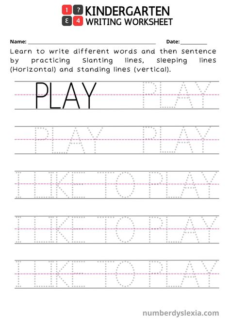 printable kindergarten writing worksheets  number dyslexia
