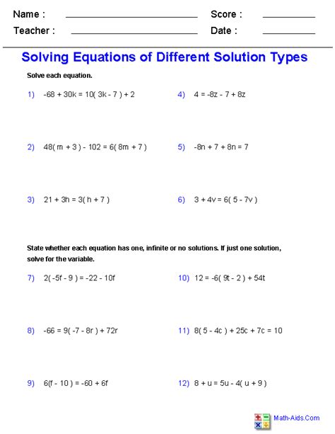 algebraic equations worksheets  answers universal worksheet