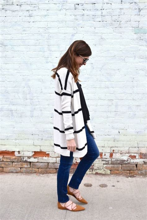wear  black  white striped sweater  jeans autumn