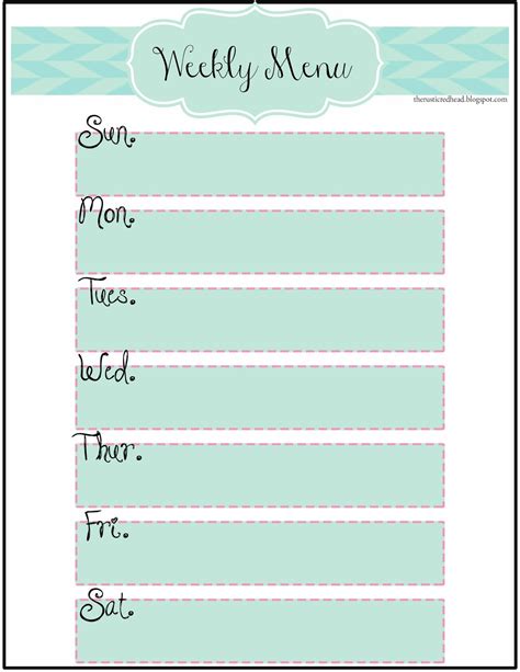 printable weekly menu templates