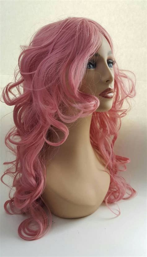 long wavey pink wig pink wig long pink wig long layered etsy