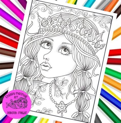 crowned coloring page fantasy queens art coloring pages etsy