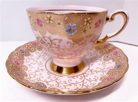 tuscan pink tea cup  saucer pink gold cups antique tea cups
