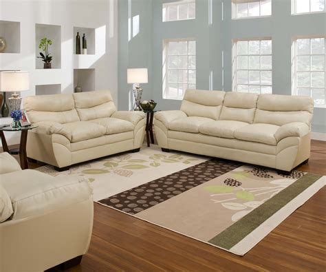 casual contemporary cream bonded leather sofa set living room furniture