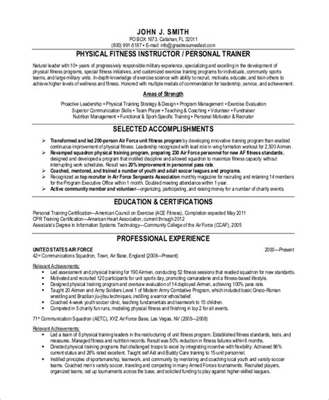 sample personal trainer resume templates  ms word