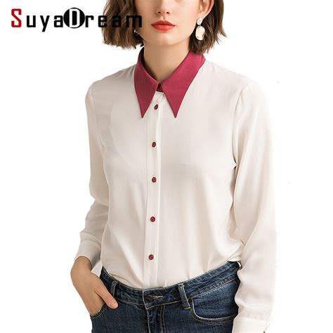 women silk blouse mm  real silk crepe blouses heavy silk office lady blouse contrast