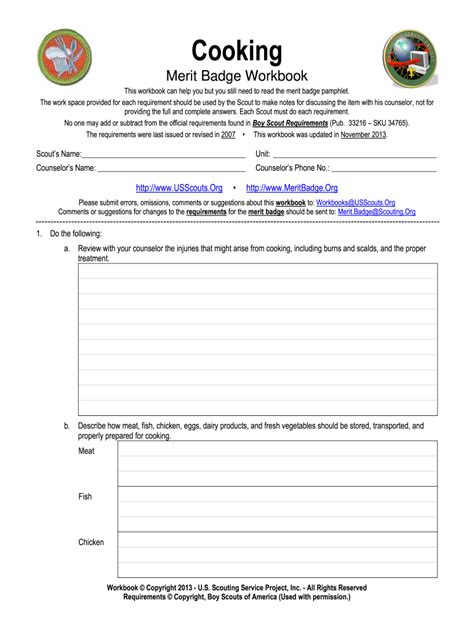 cooking merit badge worksheet   fill  sign printable