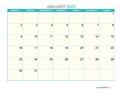 january monday 2023 calendar printable calendar quickly